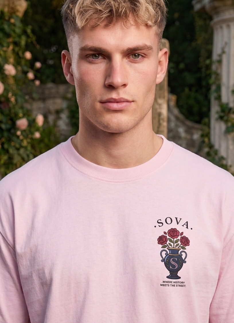 Sova — Pink Statue & Roses Oversized Shirt