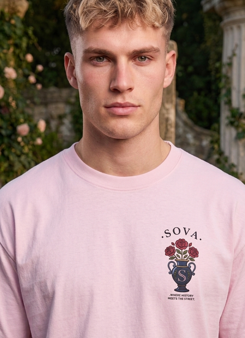 Sova — Pink Statue & Roses Oversized Shirt