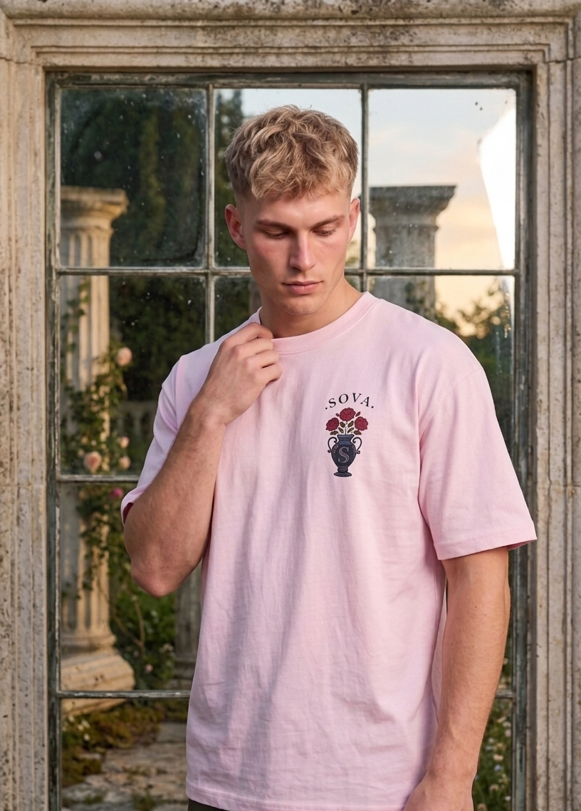 Sova — Pink Statue & Roses Oversized Shirt