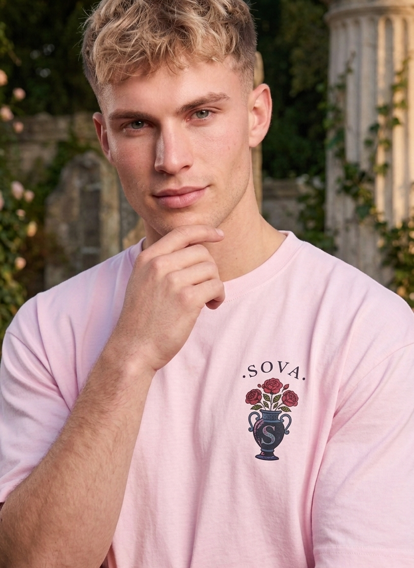 Sova — Pink Statue & Roses Oversized Shirt