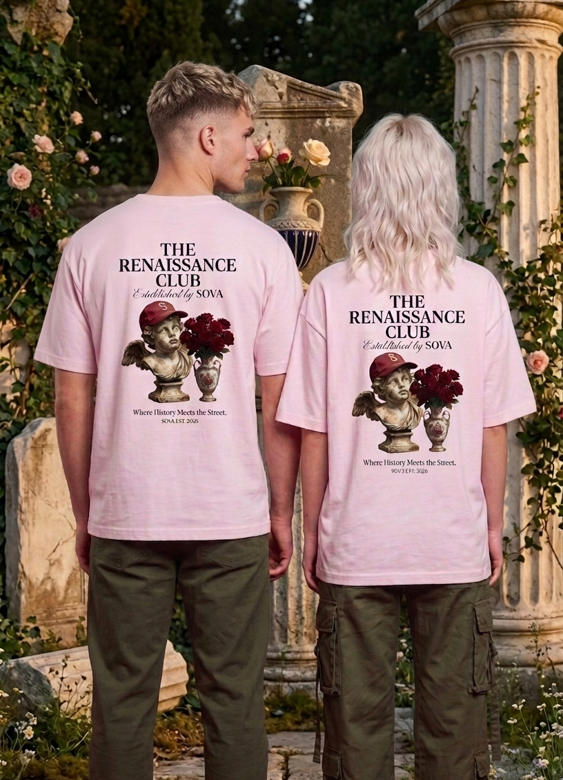 Sova — Pink Statue & Roses Oversized Shirt
