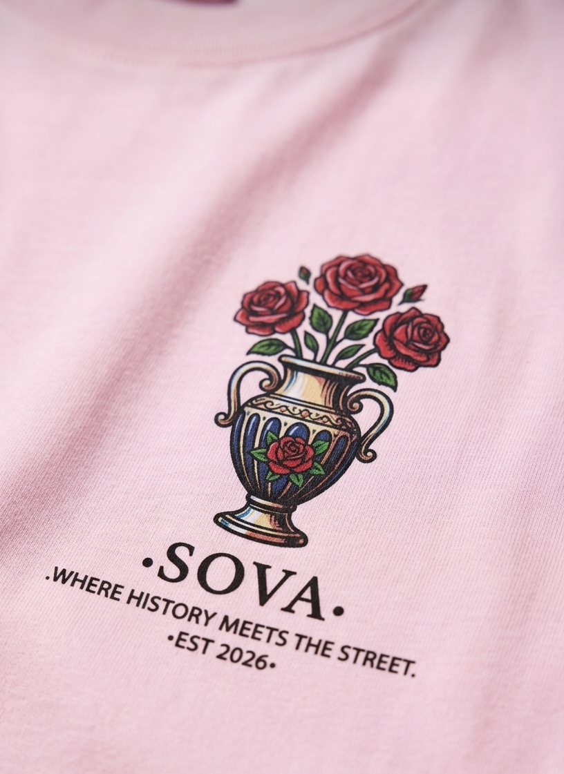 Sova — Pink Statue & Roses Oversized Shirt