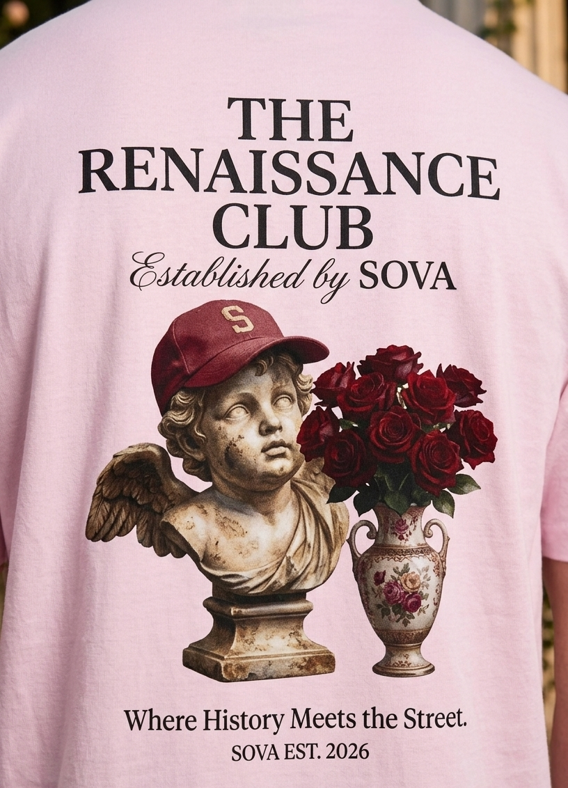 Sova — Pink Statue & Roses Oversized Shirt