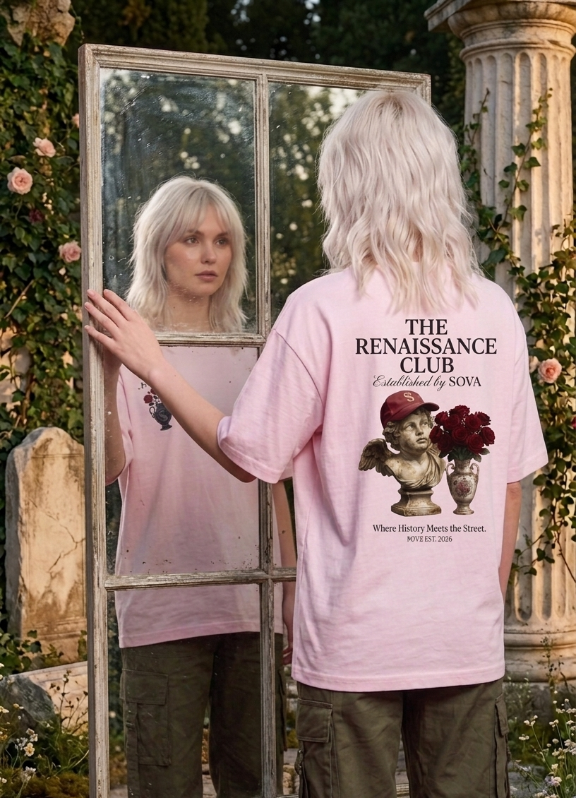 Sova — Pink Statue & Roses Oversized Shirt