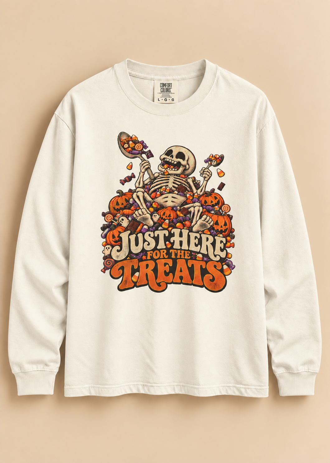 Halloween Skeleton 'Just Here for the Treats' Long Sleeve Tee
