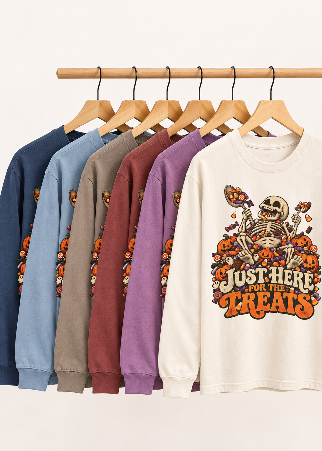 Halloween Skeleton 'Just Here for the Treats' Long Sleeve Tee