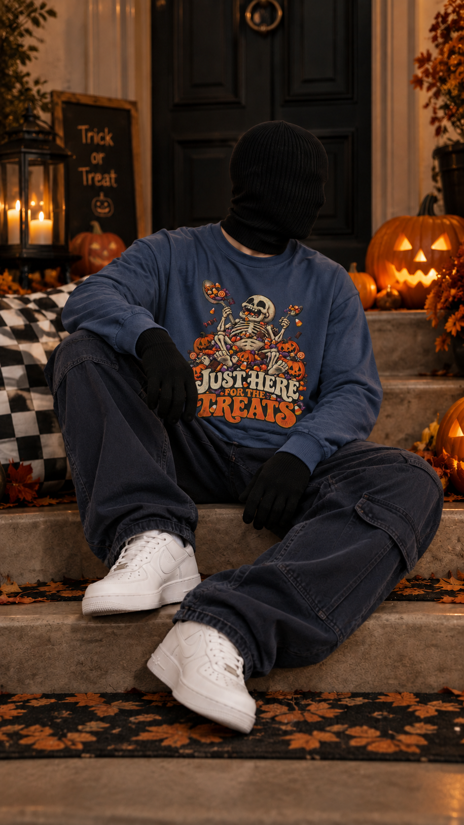 Halloween Skeleton 'Just Here for the Treats' Long Sleeve Tee
