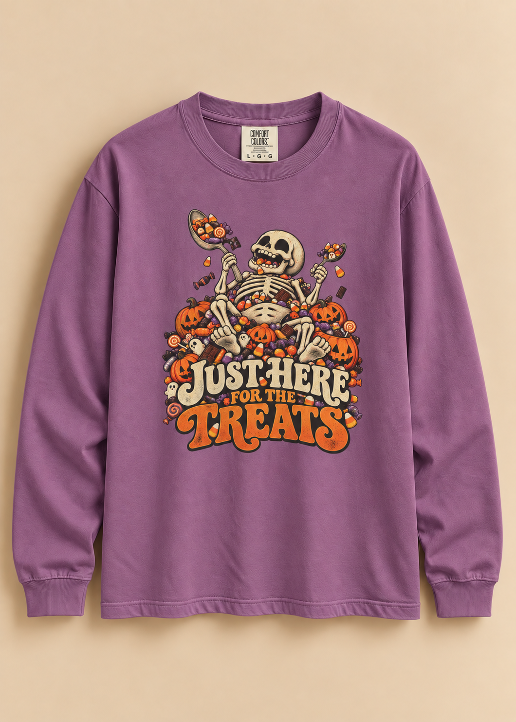 Halloween Skeleton 'Just Here for the Treats' Long Sleeve Tee