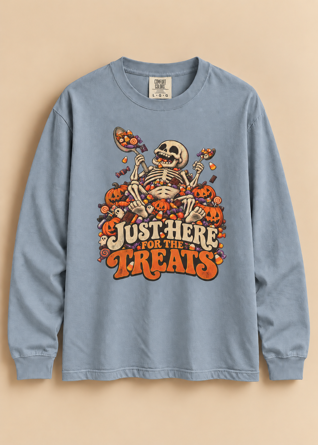 Halloween Skeleton 'Just Here for the Treats' Long Sleeve Tee