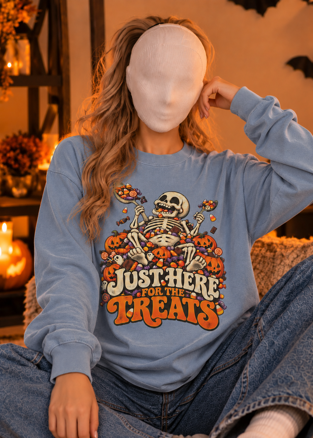 Halloween Skeleton 'Just Here for the Treats' Long Sleeve Tee