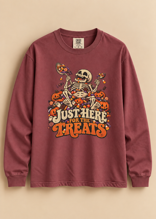 Halloween Skeleton 'Just Here for the Treats' Long Sleeve Tee