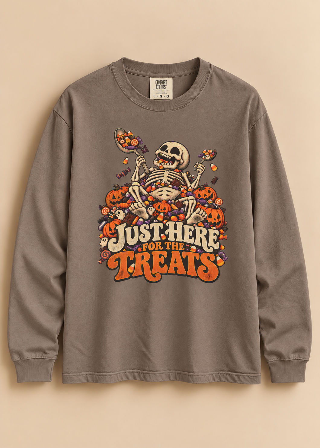 Halloween Skeleton 'Just Here for the Treats' Long Sleeve Tee