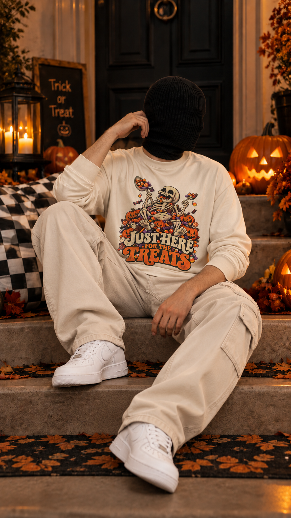 Halloween Skeleton 'Just Here for the Treats' Long Sleeve Tee